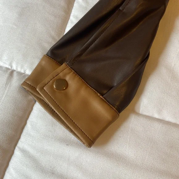NWT Badgley Mischa Espresso Brown/Tan Combo Jacket sz L - Picture 3 of 6